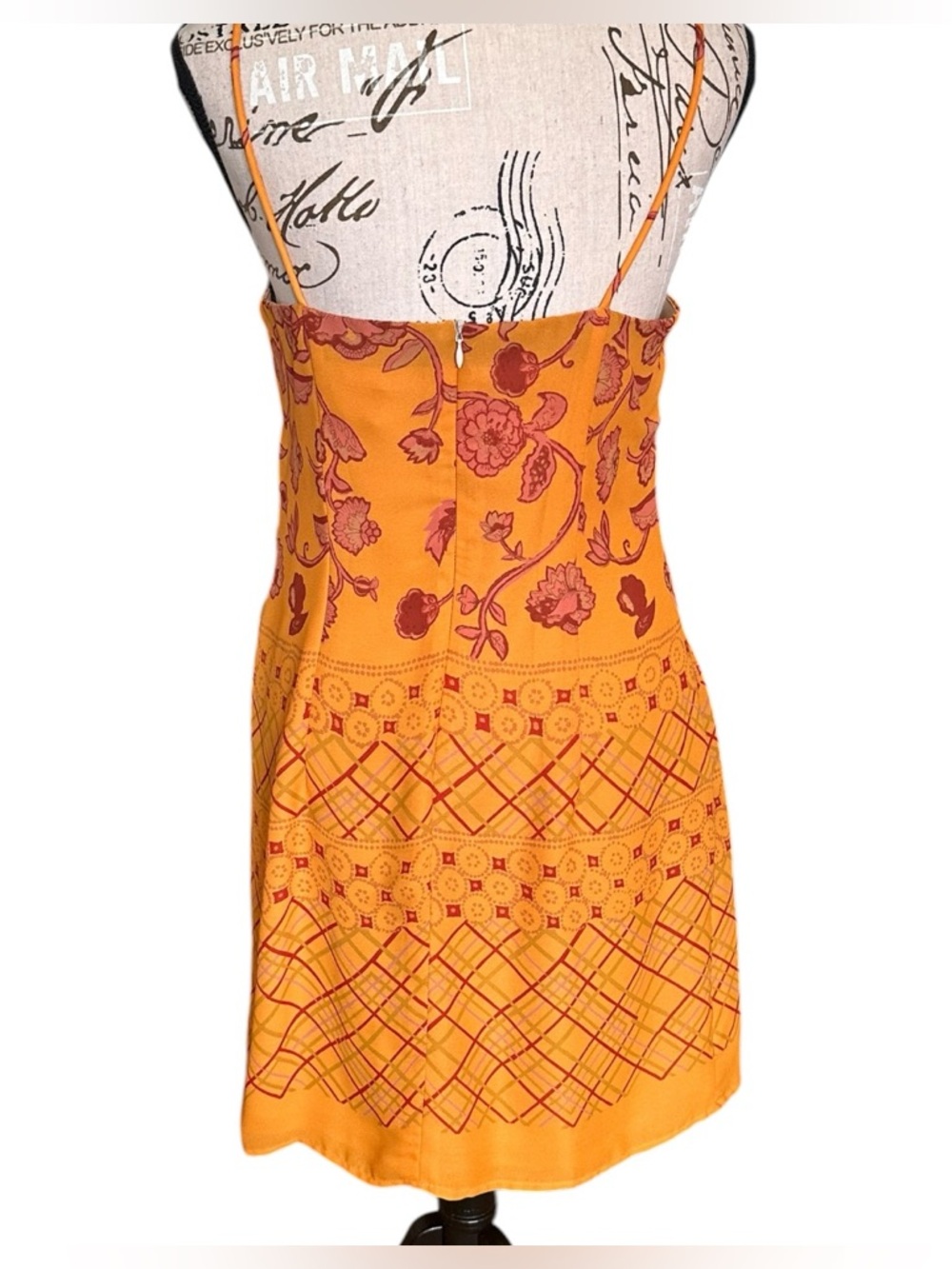 Vintage Rampage Burnt Orange Floral Mini Dress Y2K Spaghetti Strap 90s - Picture 2 of 15